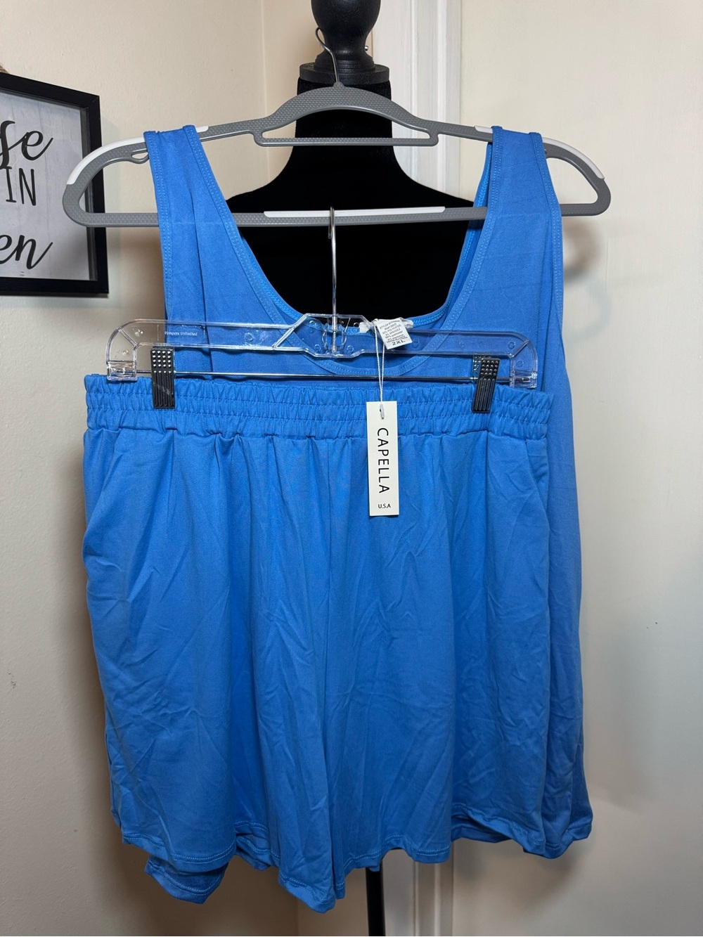 Capella Relaxed Blue Tank Top with Elastic Waist Shorts Size 2XL